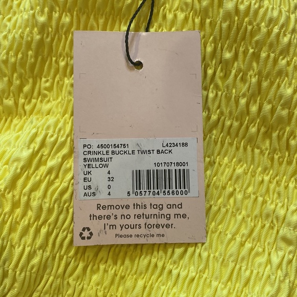 ✨HP✨ Missguided Crinkle Yellow Twist Back One Piece Swimsuit NWT - Picture 8 of 8
